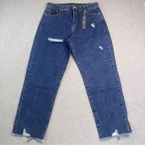 Women’s High Rise Baggy Jeans Weekender Raw Hem Distressed Tractr NWT size 10